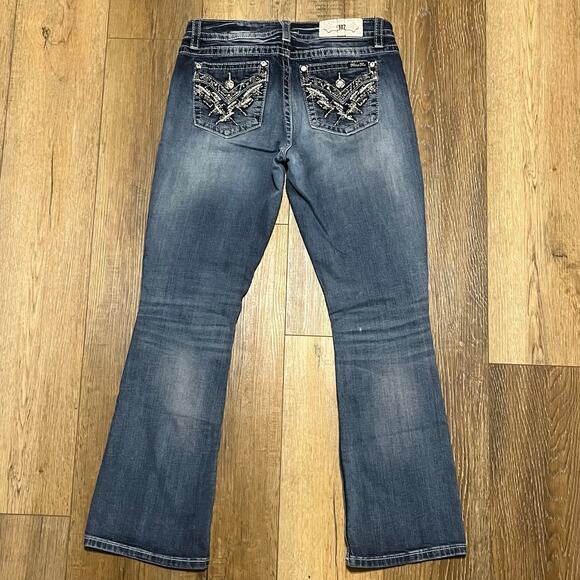 Miss Me Jeans Mid Rise Easy Boot 28x31 Med Wash Rhinestone Sequin Cowgirl Y2k - Picture 4 of 9